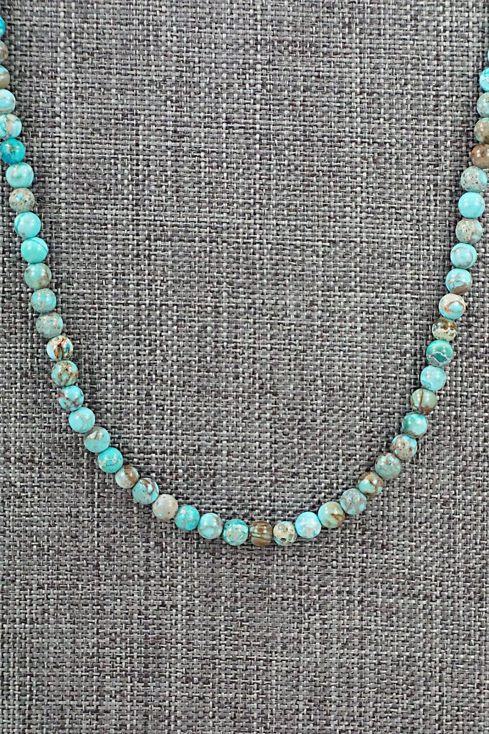 Turquoise, Shell & Sterling Silver Necklace 24" - Ramona Calavaza