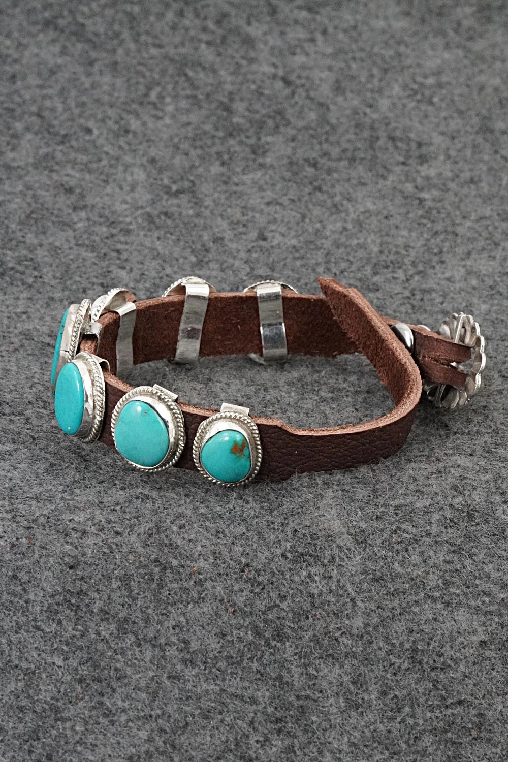 Turquoise, Sterling Silver & Leather Bracelet - Rosita Charlie