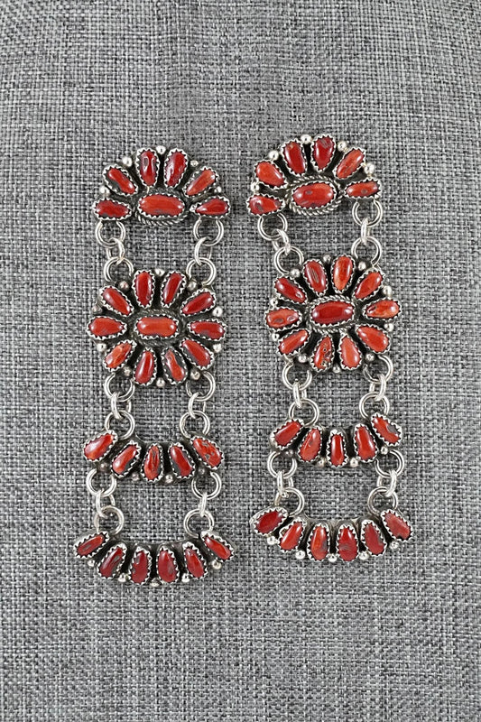 Coral & Sterling Silver Earrings - Justina Wilson