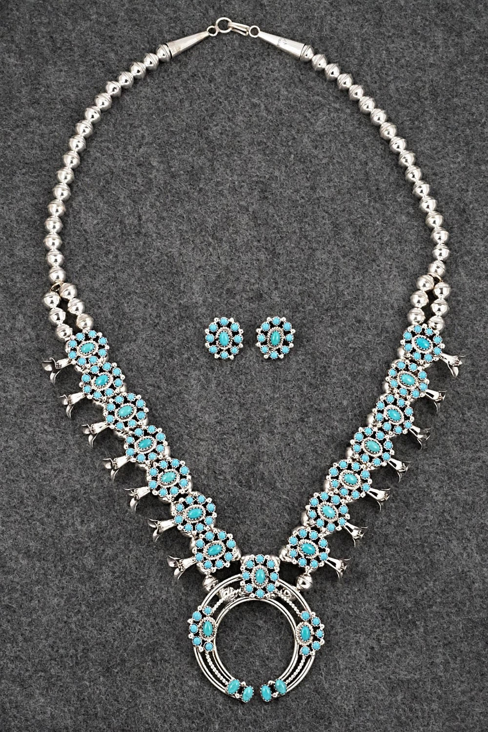 Turquoise & Sterling Silver Squash Blossom Set - Nathaniel Curley
