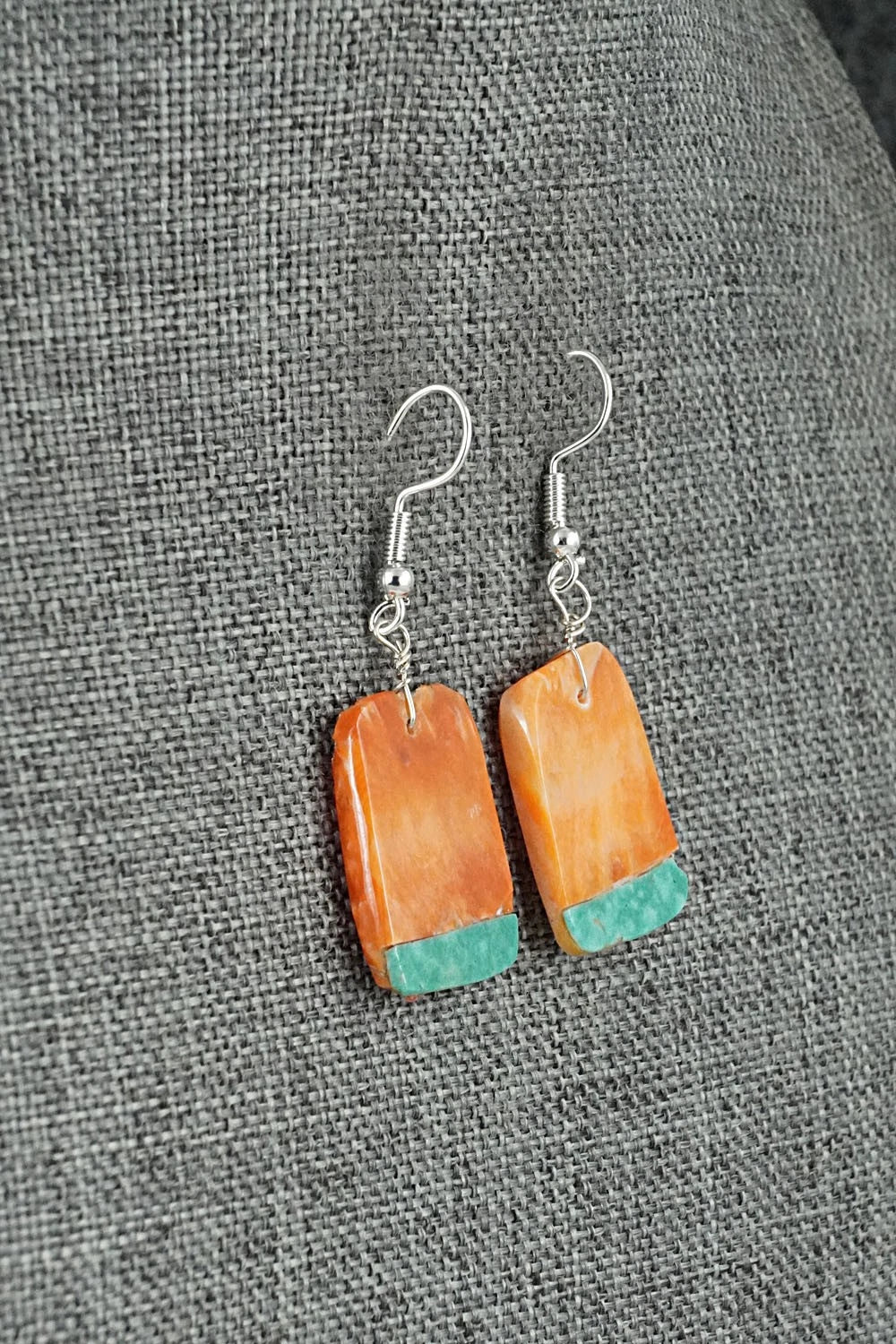 Spiny Oyster, Turquoise & Sterling Silver Earrings - Louise Pete