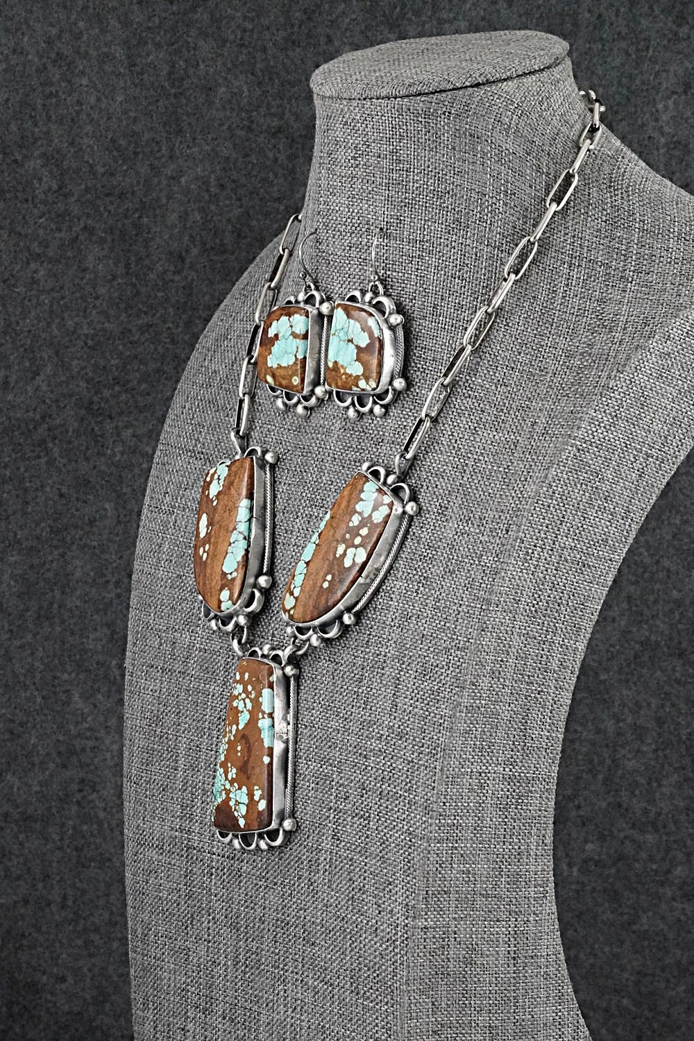 Turquoise & Sterling Silver Necklace and Earrings Set - Bobby Johnson