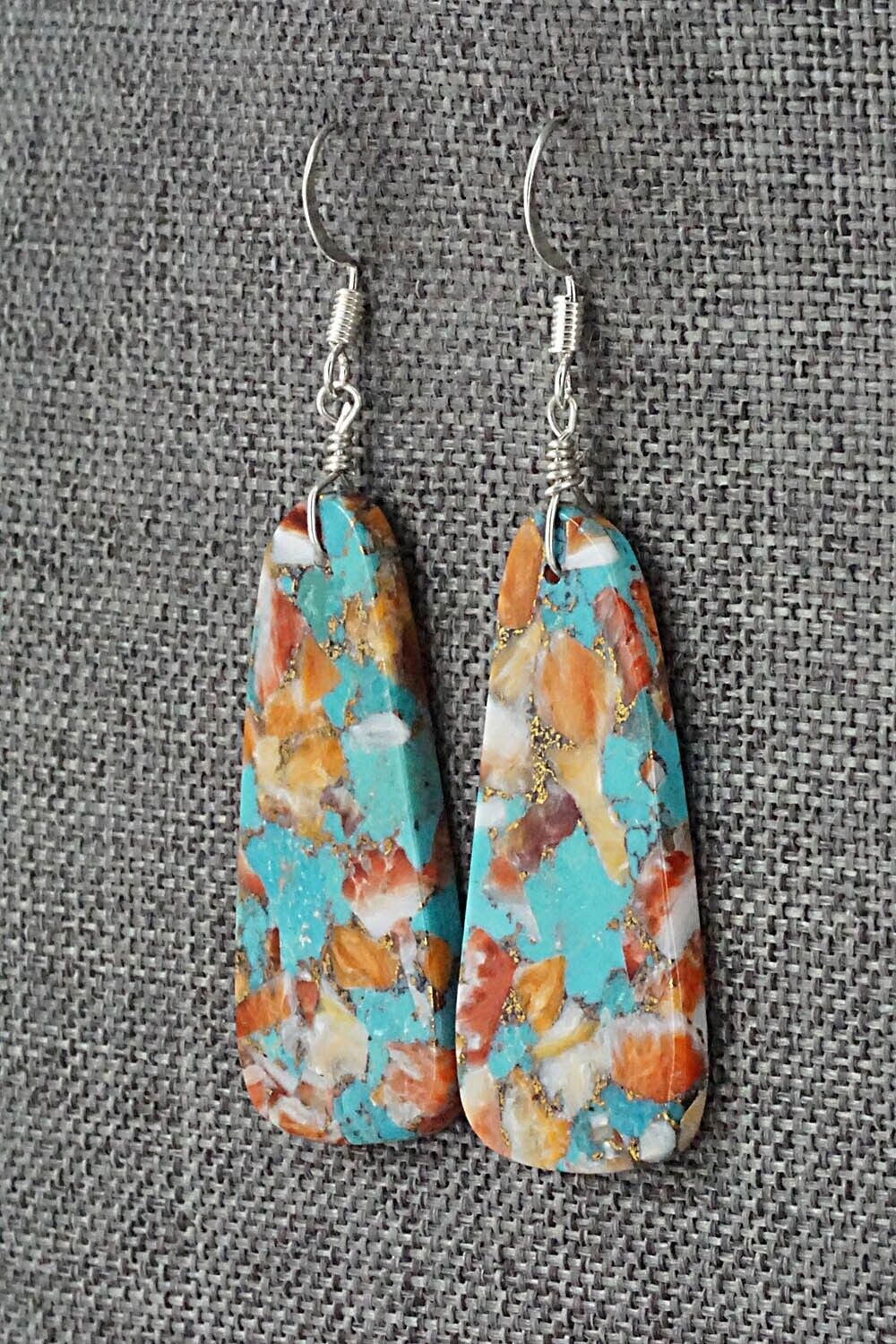 Spiny Oyster, Turquoise & Sterling Silver Earrings - Lupe Lovato