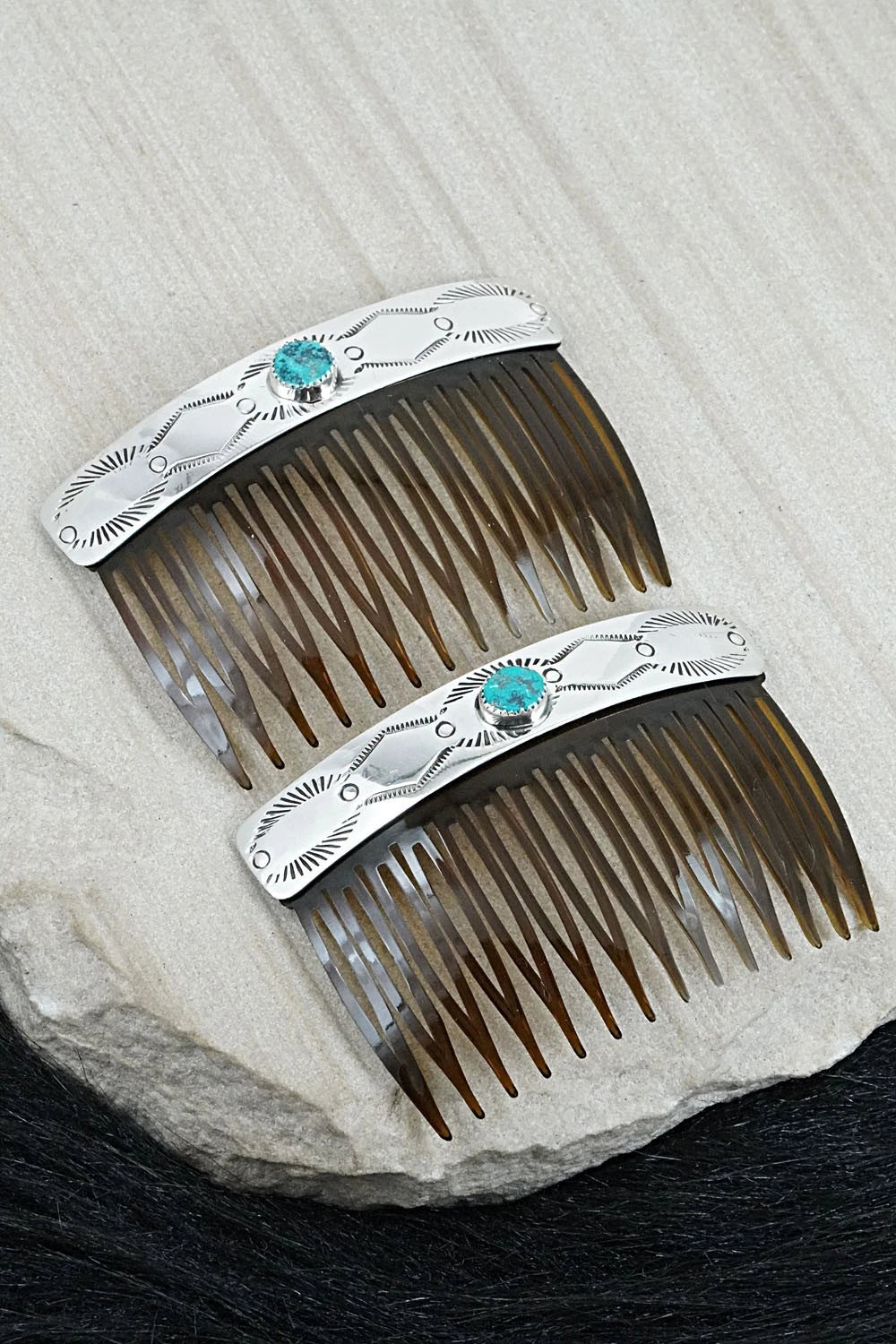 Turquoise & Sterling Silver Hair Combs - Jolene Begay
