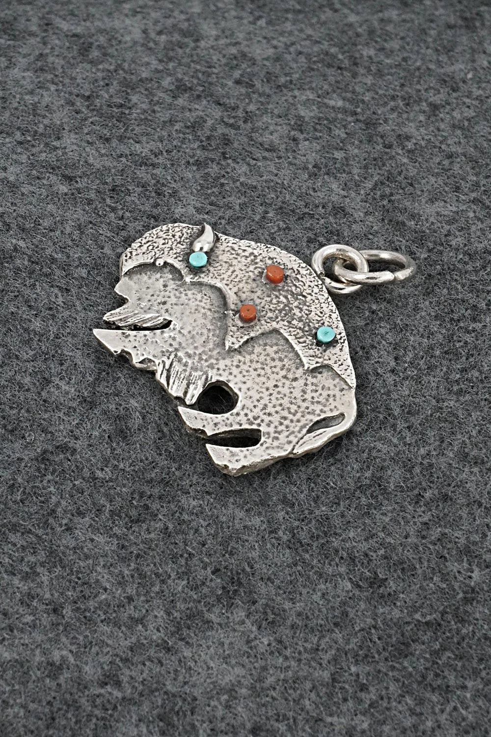 Turquoise, Coral & Sterling Silver Pendant - Virick Laweka