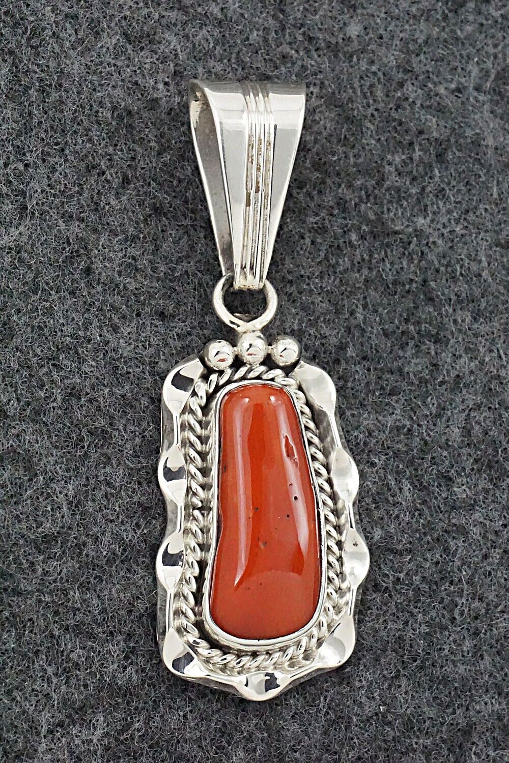 Coral & Sterling Silver Pendant - Samuel Yellowhair