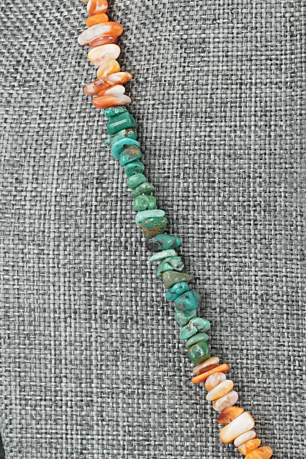 Turquoise, Spiny Oyster & Sterling Silver Necklace 17" - Doreen Jake