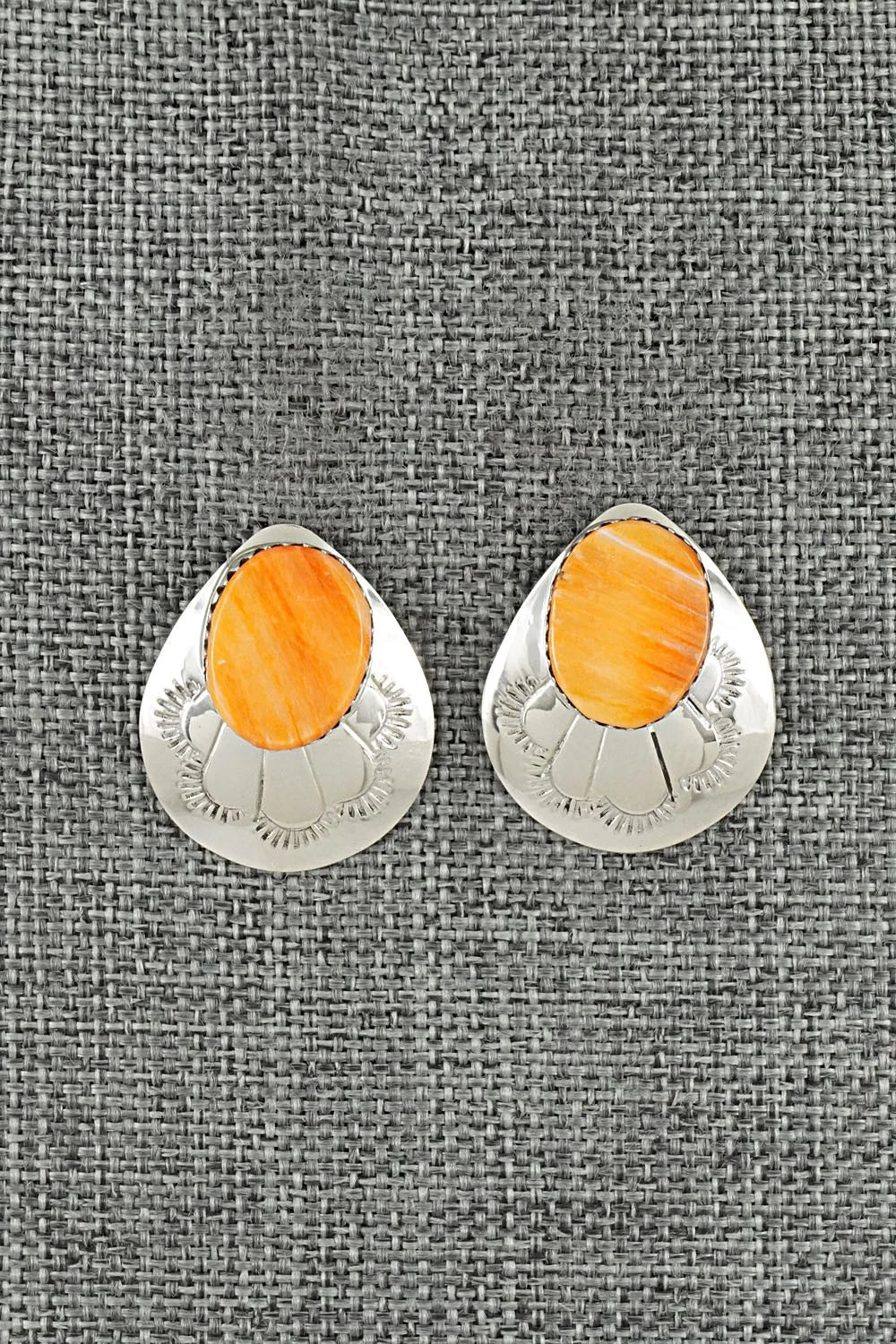 Spiny Oyster & Sterling Silver Earrings - Brenda Bahe