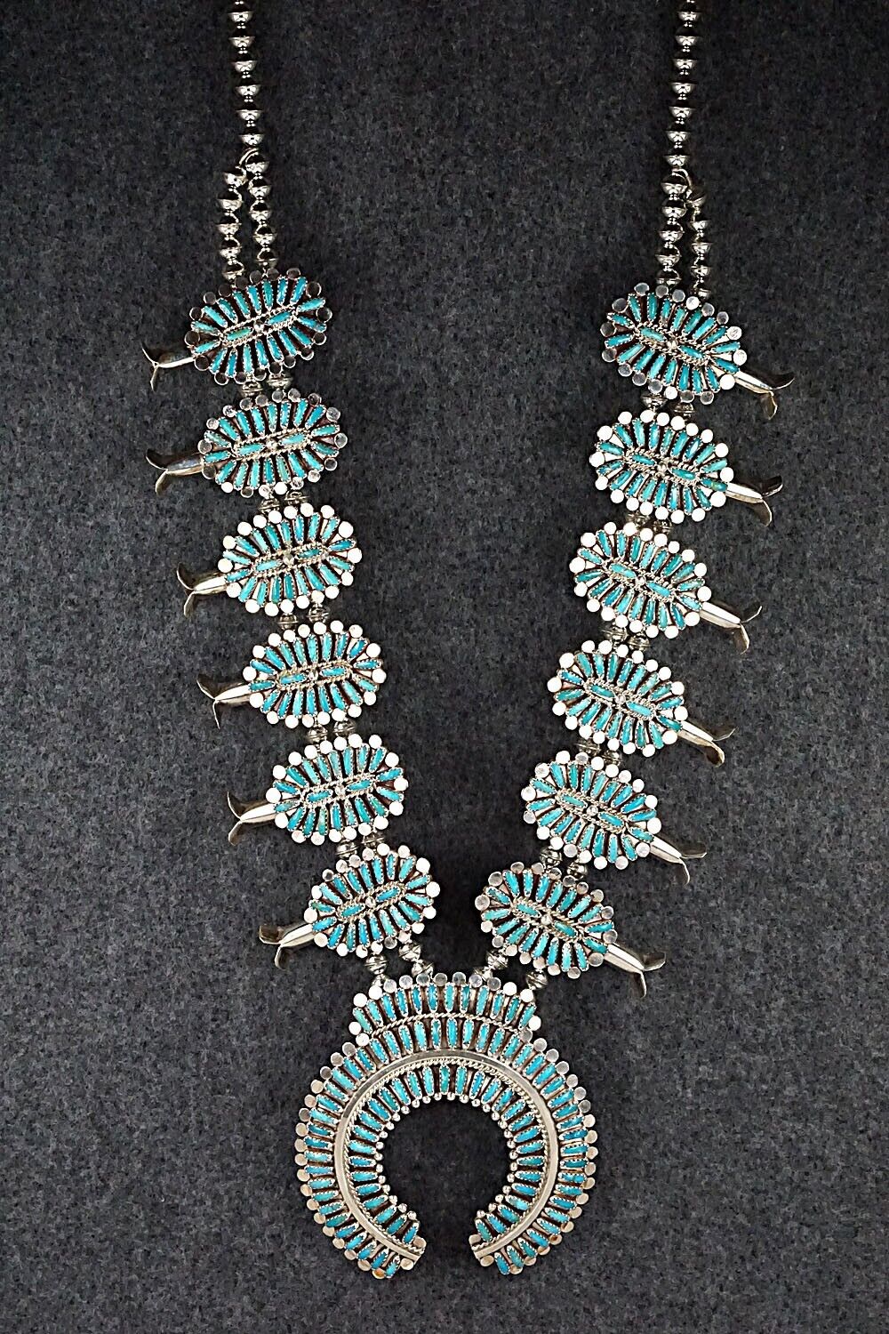Turquoise & Sterling Silver Squash Blossom Set - Lavell Byjoe
