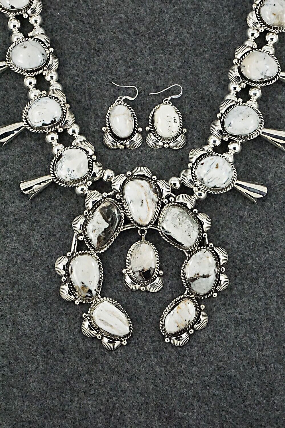White Buffalo & Sterling Silver Squash Blossom Set - Vernon Johnson
