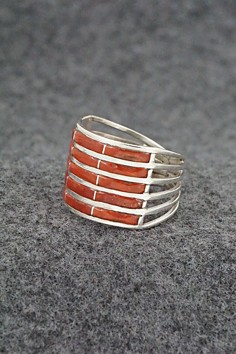 Coral & Sterling Silver Ring - Andrew Enrico - Size 8