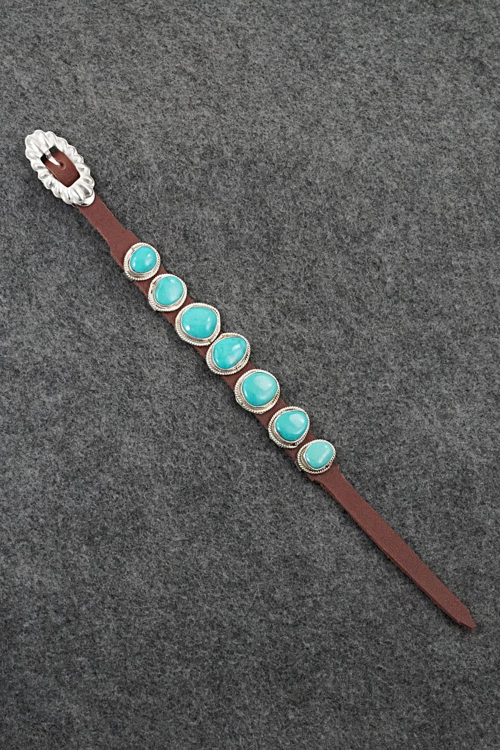 Turquoise, Sterling Silver & Leather Bracelet - Rosita Charlie