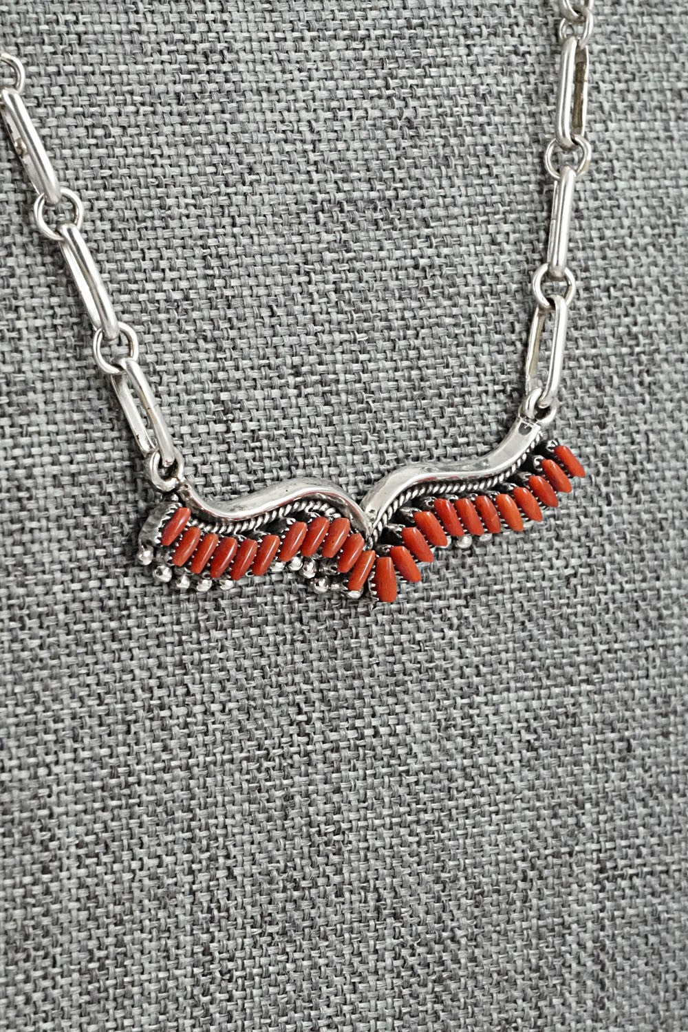 Coral & Sterling Silver Necklace and Earrings Set - Mildred Ukestine