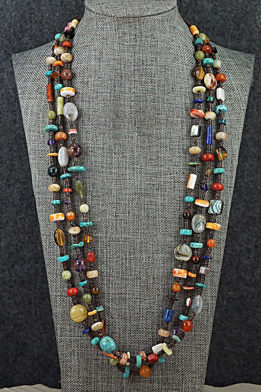 Multi-Stone & Sterling Silver Necklace 29" - Helen Tsosie