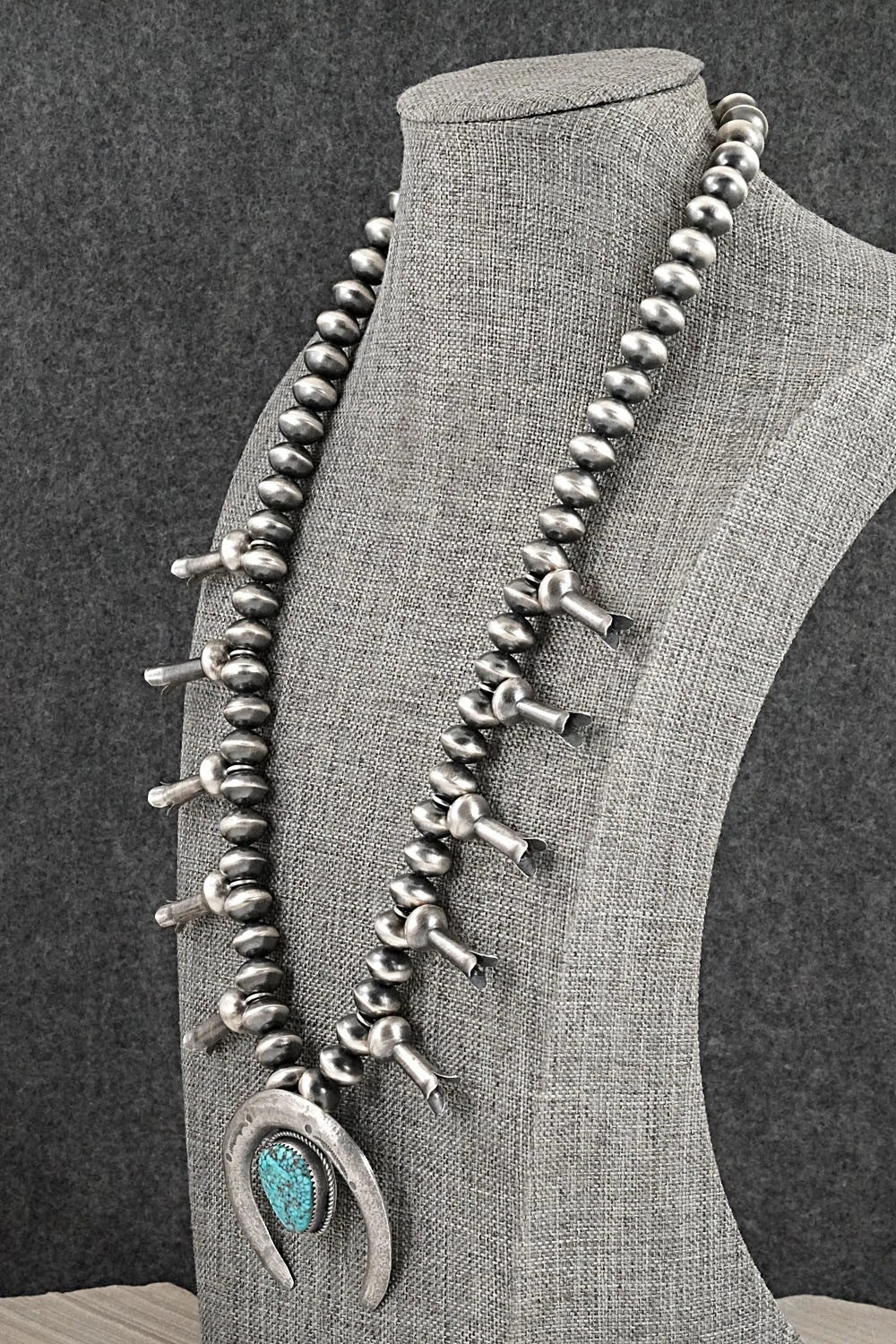 Turquoise & Sterling Silver Navajo Pearl Squash Blossom Necklace - Presley Haley