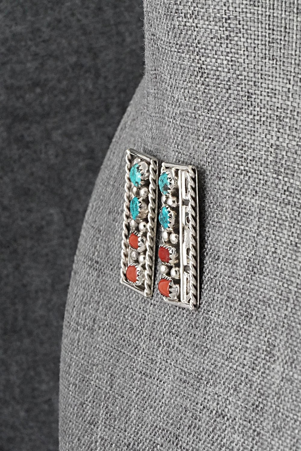 Turquoise, Coral & Sterling Silver Earrings - Ronnie Spencer