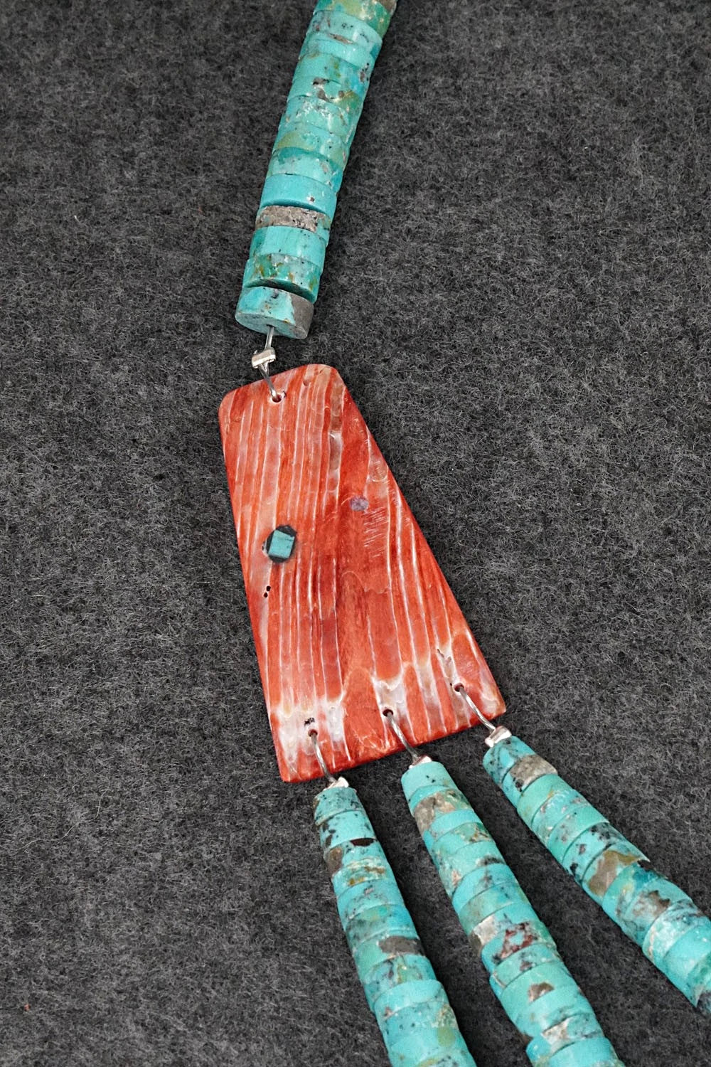 Turquoise, Spiny Oyster and Sterling Silver Necklace - Lupe Lovato