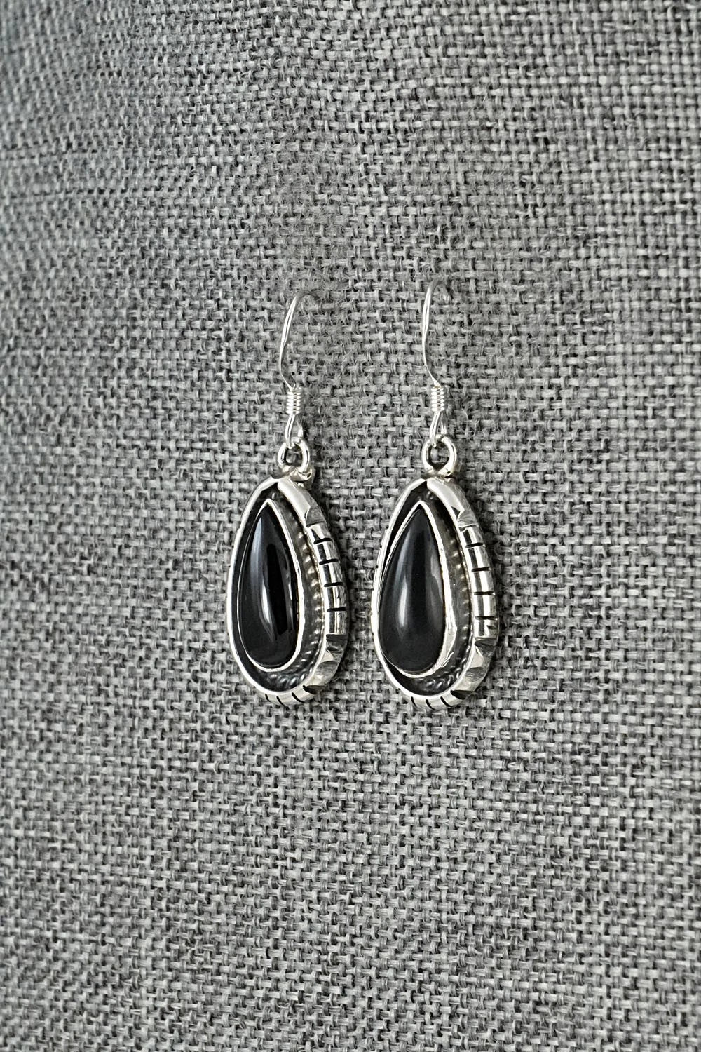 Onyx & Sterling Silver Earrings - Amos Begay