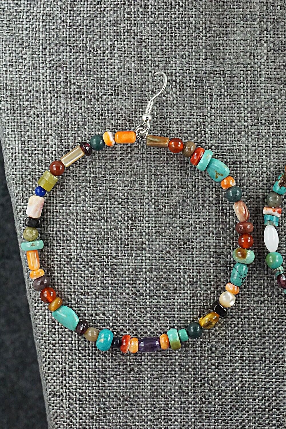 Multi Stone & Sterling Silver Hoop Earrings - Helen Tsosie