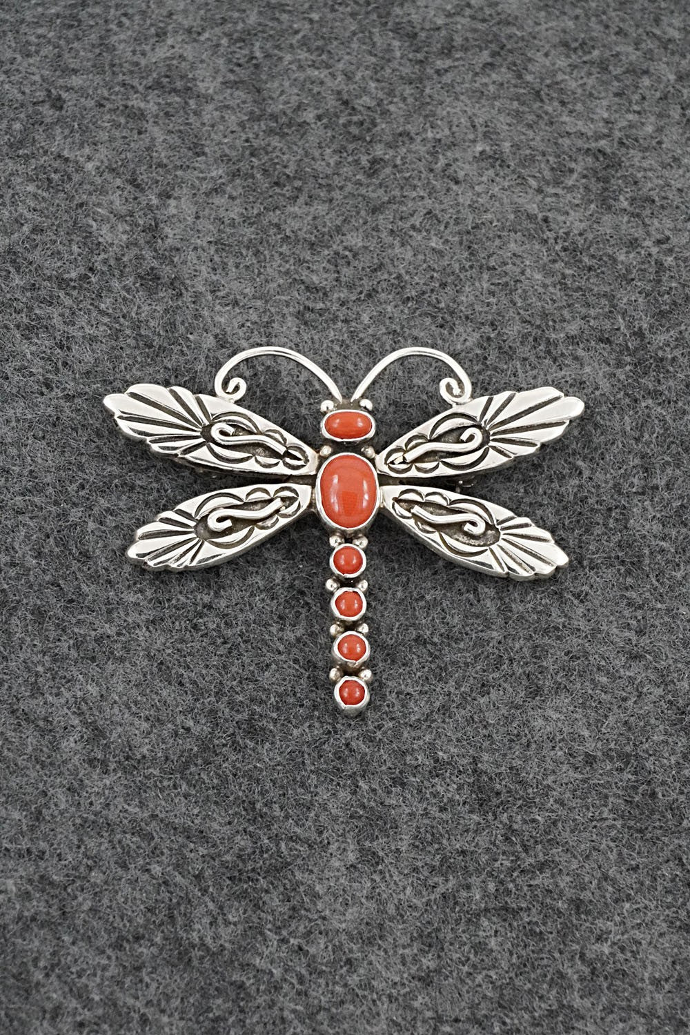 Coral & Sterling Silver Pendant/Pin - Lee Charlie