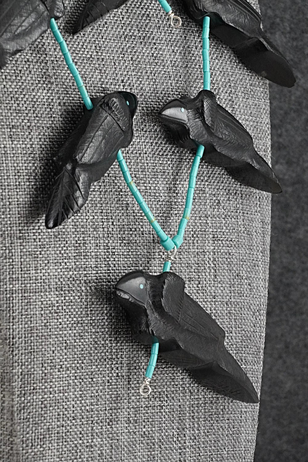 Turquoise & Jet Necklace and Earrings Set - Herb Halate
