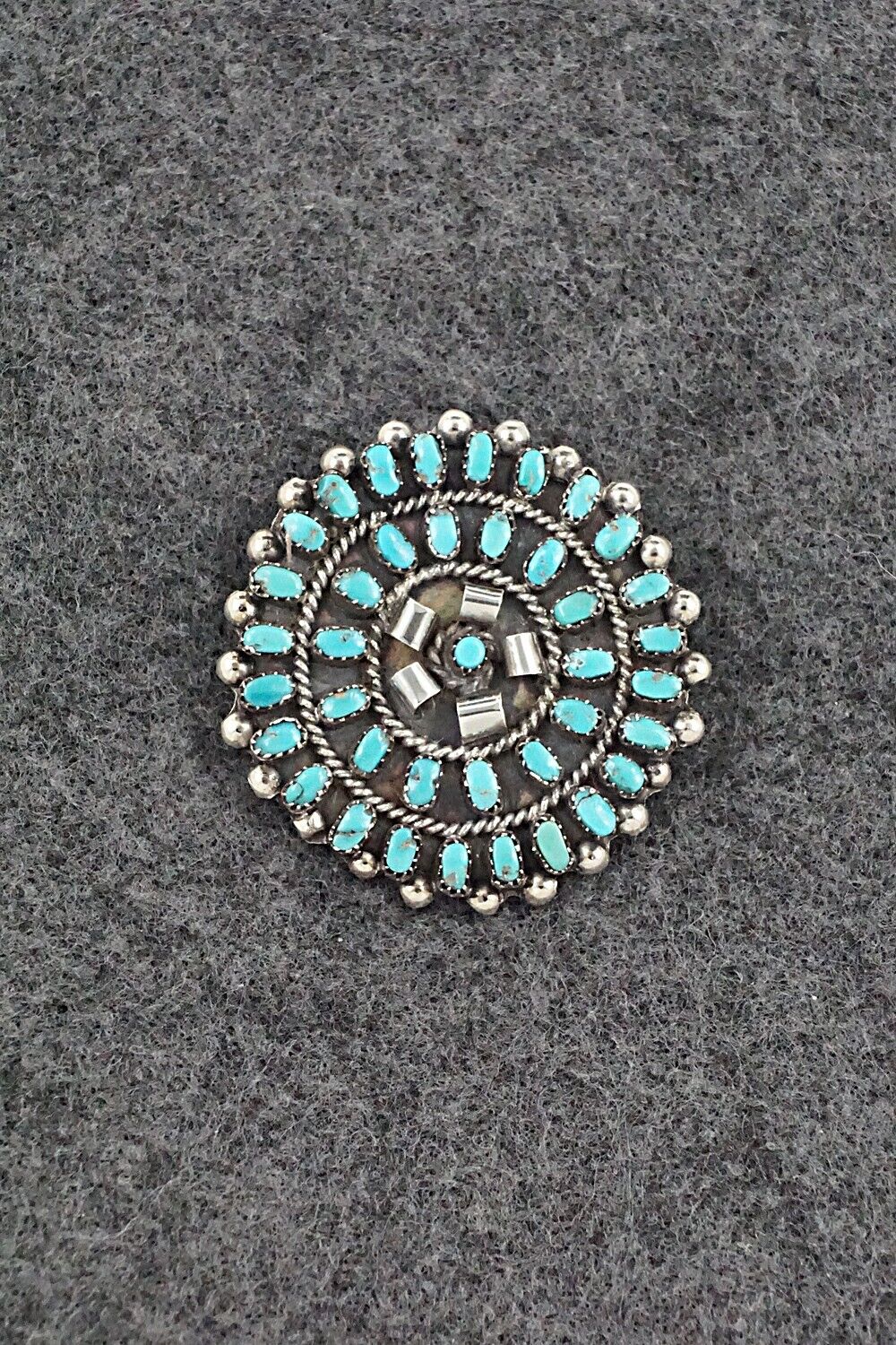 Turquoise & Sterling Silver Pendant/Pin - Lorencita Walela