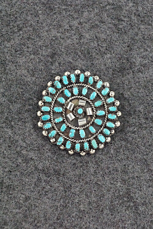 Turquoise & Sterling Silver Pendant/Pin - Lorencita Walela