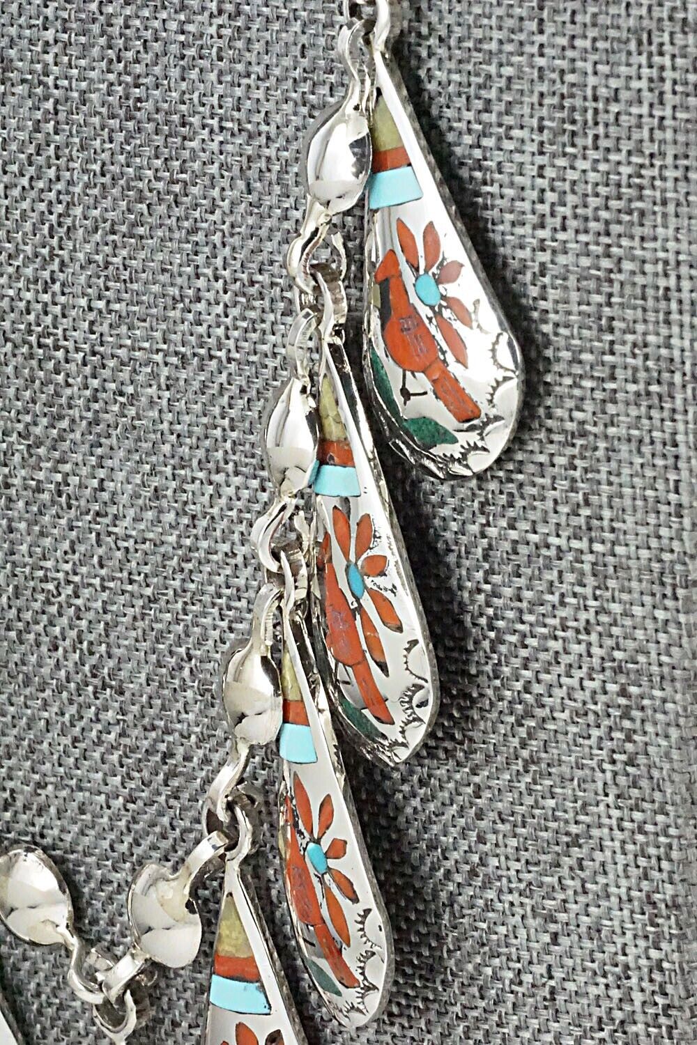 Multi Stone & Sterling Silver Inlay Necklace - Quintin Quam Sr.