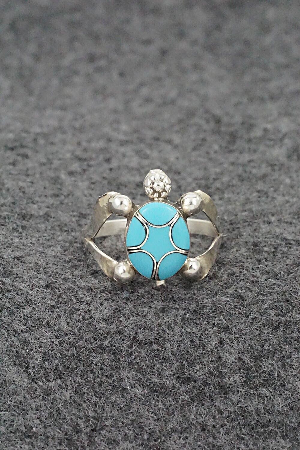 Turquoise & Sterling Silver Inlay Ring - Amelida Peynetsa - Size 7.25