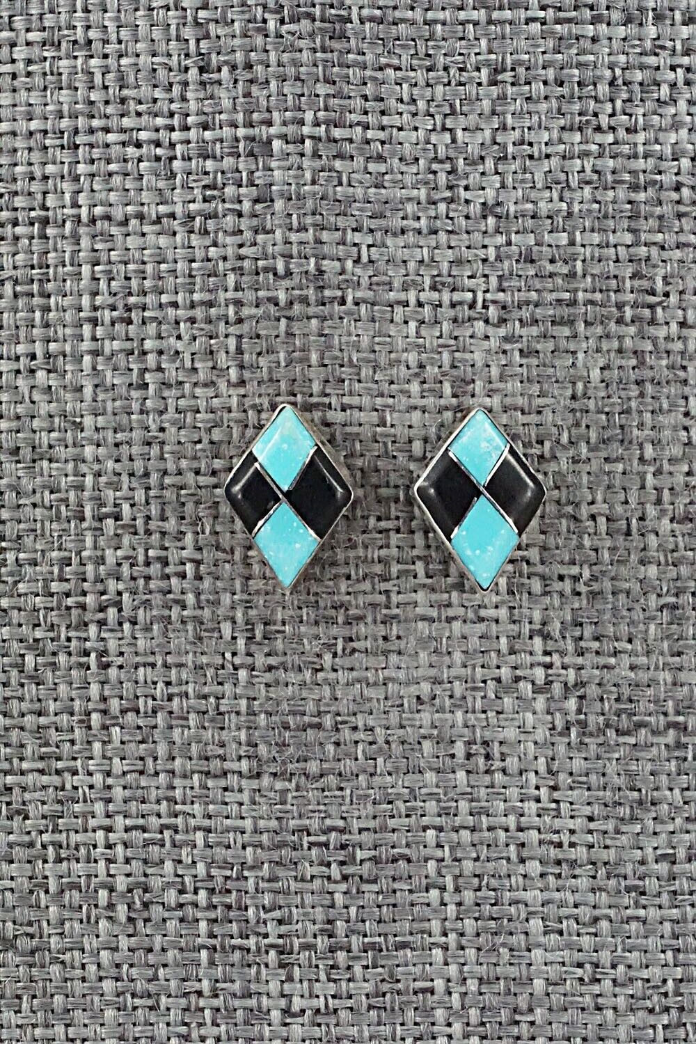 Turquoise, Onyx & Sterling Silver Earrings - Doreen Luarkie