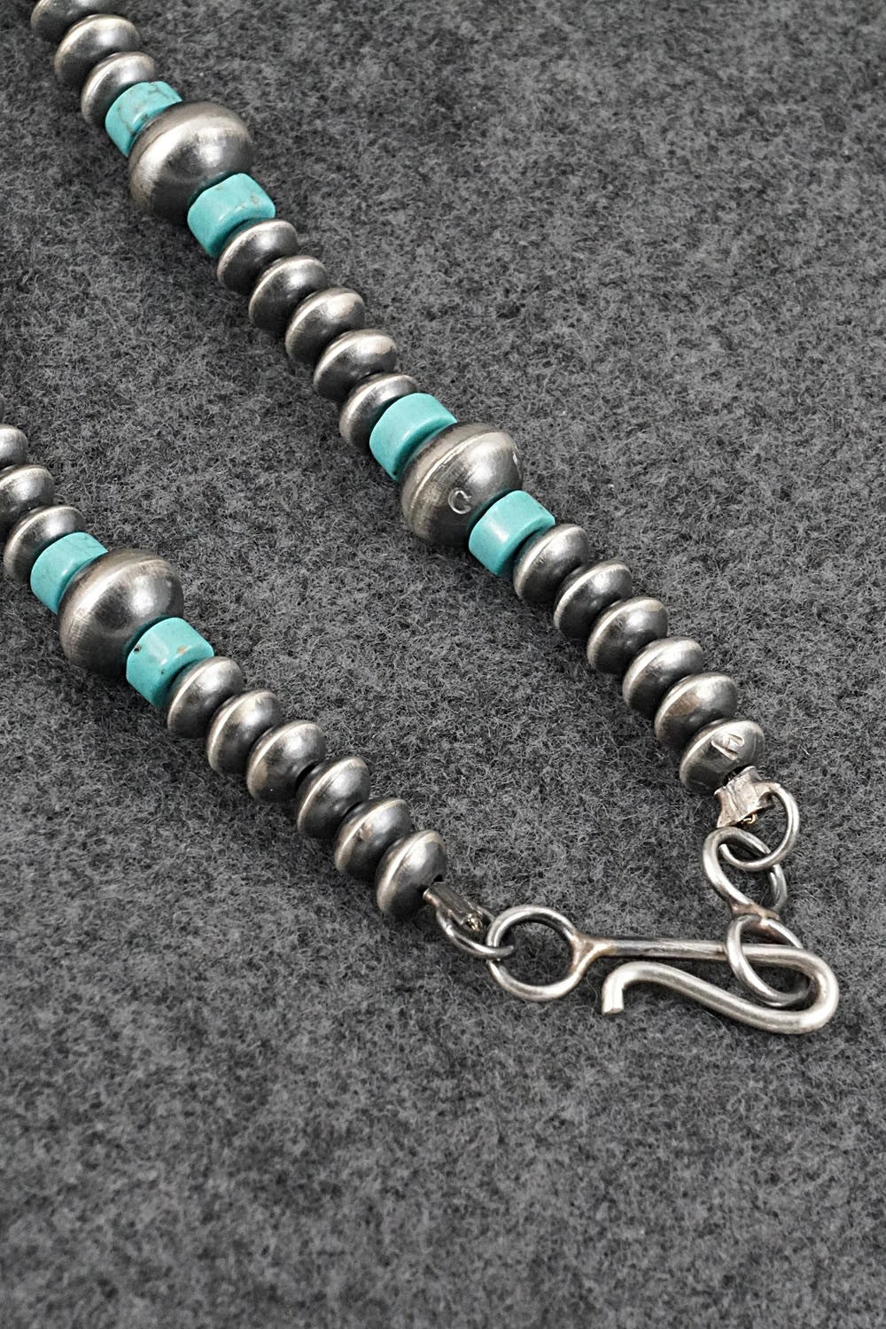 Turquoise & Sterling Silver Navajo Pearl Necklace 21" - Crystal Haley