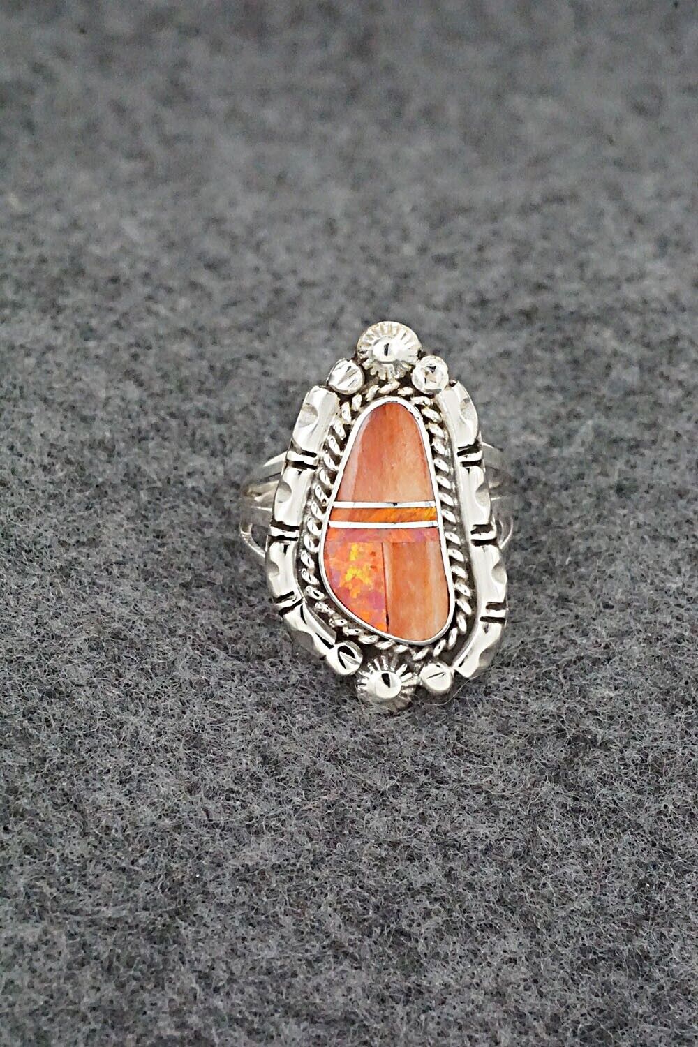 Spiny Oyster, Opalite & Sterling Silver Ring - James Manygoats - Size 6.25