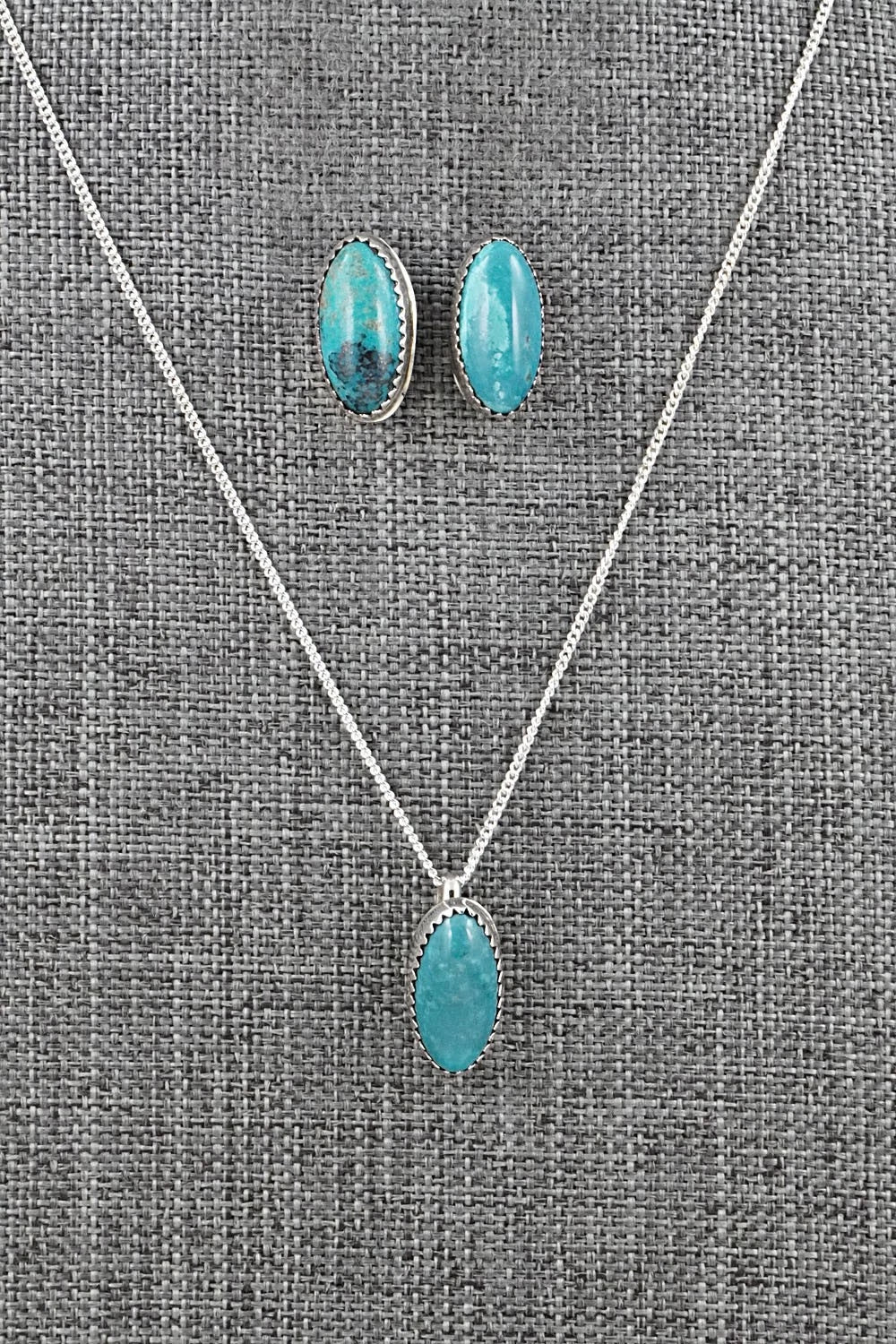 Turquoise & Sterling Silver Necklace and Earrings Set - Murray Hannaweeka