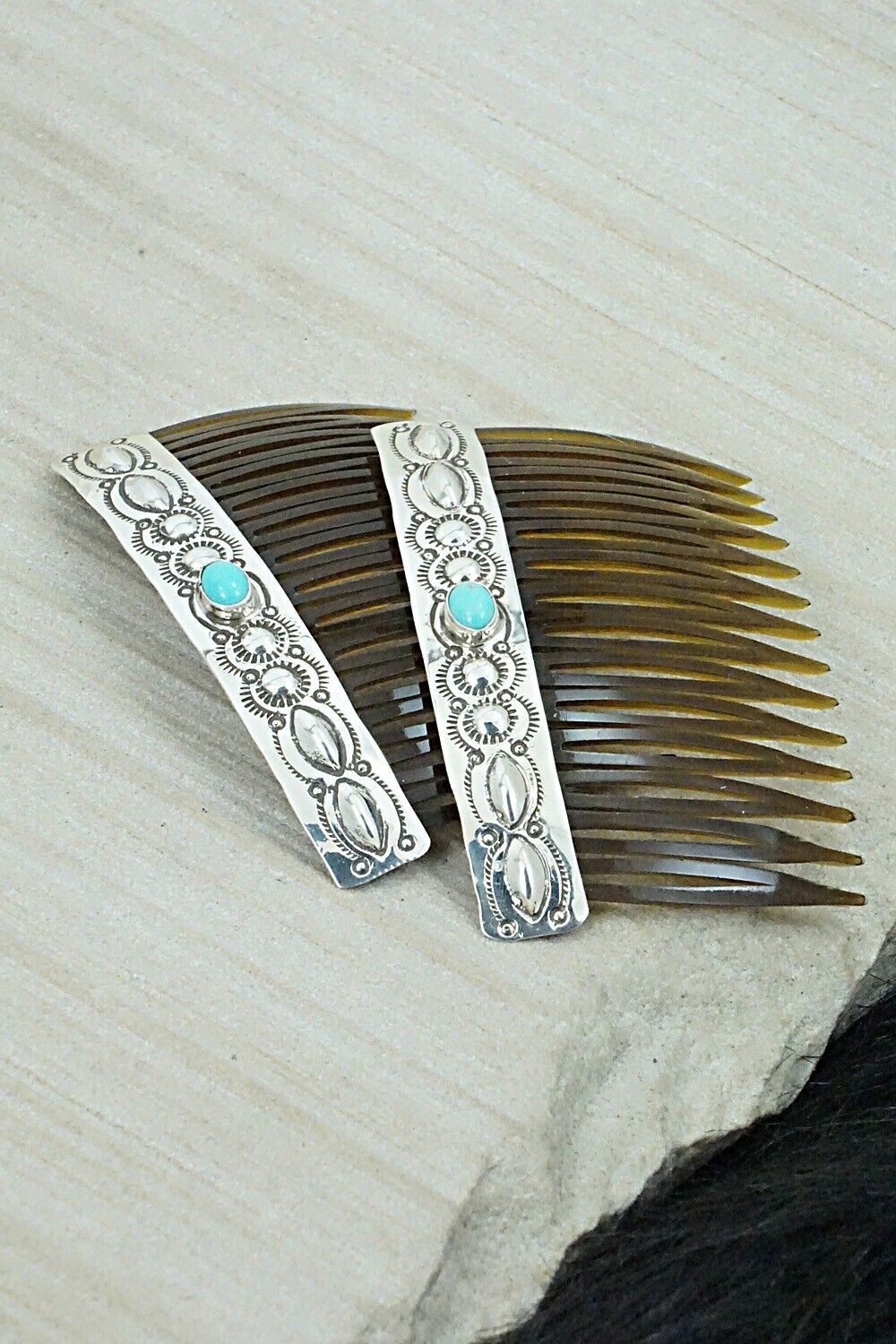 Turquoise & Sterling Silver Hair Combs - Jennie Blackgoat