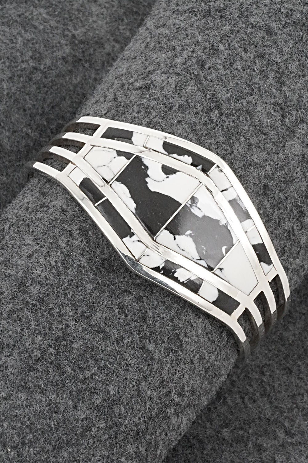 White Buffalo & Sterling Silver Inlay Bracelet - Andrew Enrico