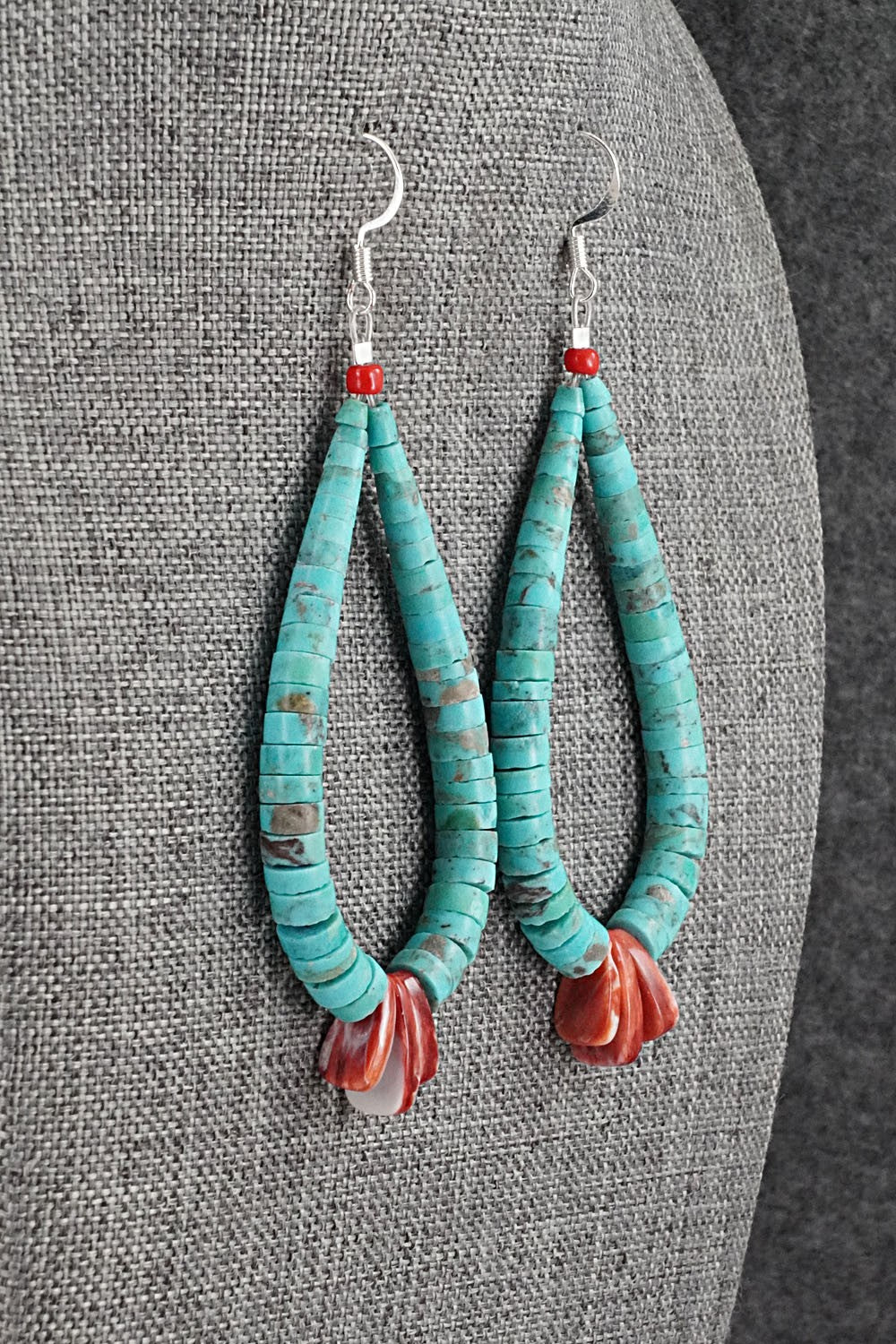 Turquoise, Spiny Oyster & Sterling Silver Earrings - Lupe Lovato