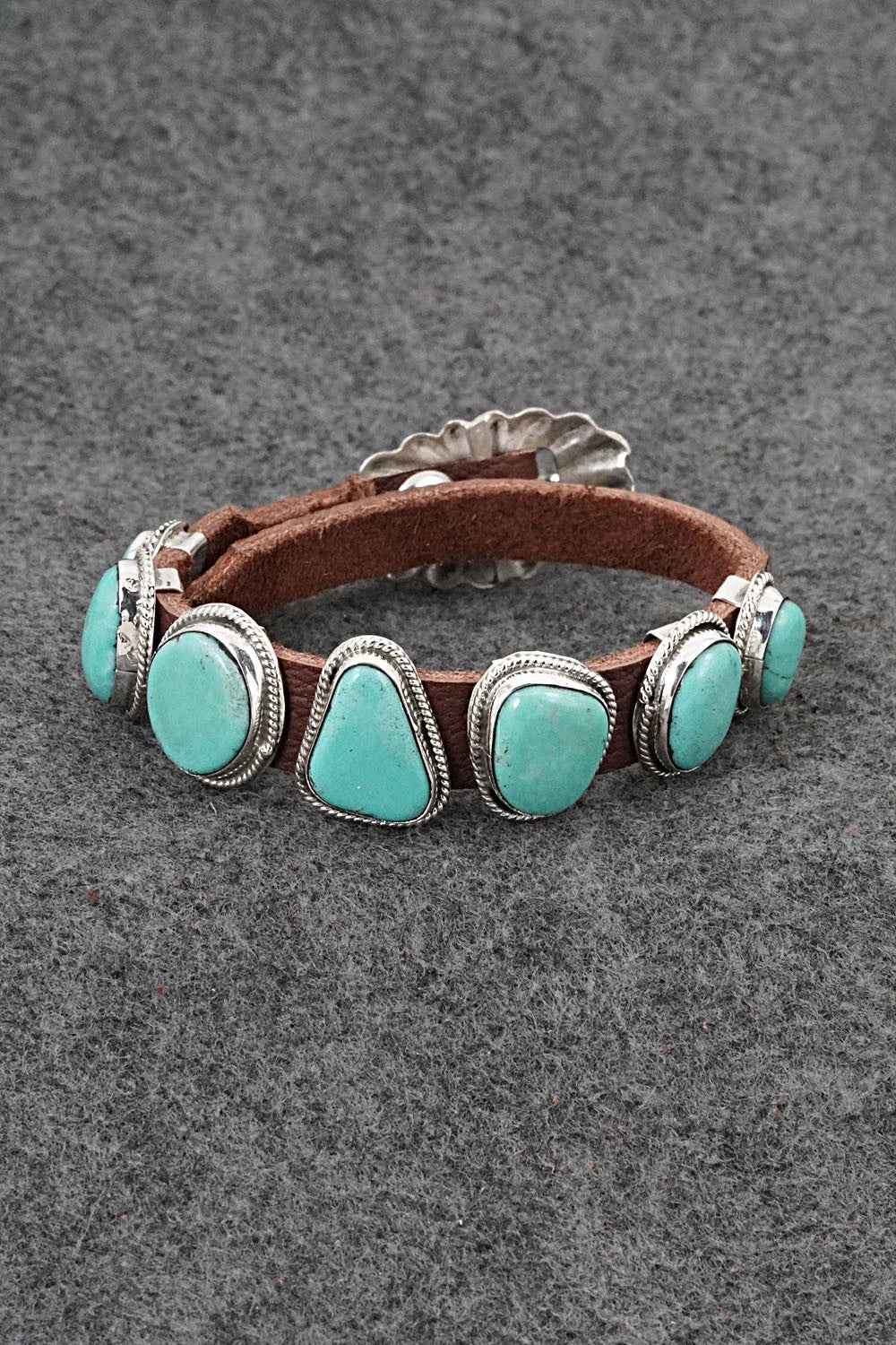 Turquoise, Sterling Silver & Leather Bracelet - Marlene Ramone