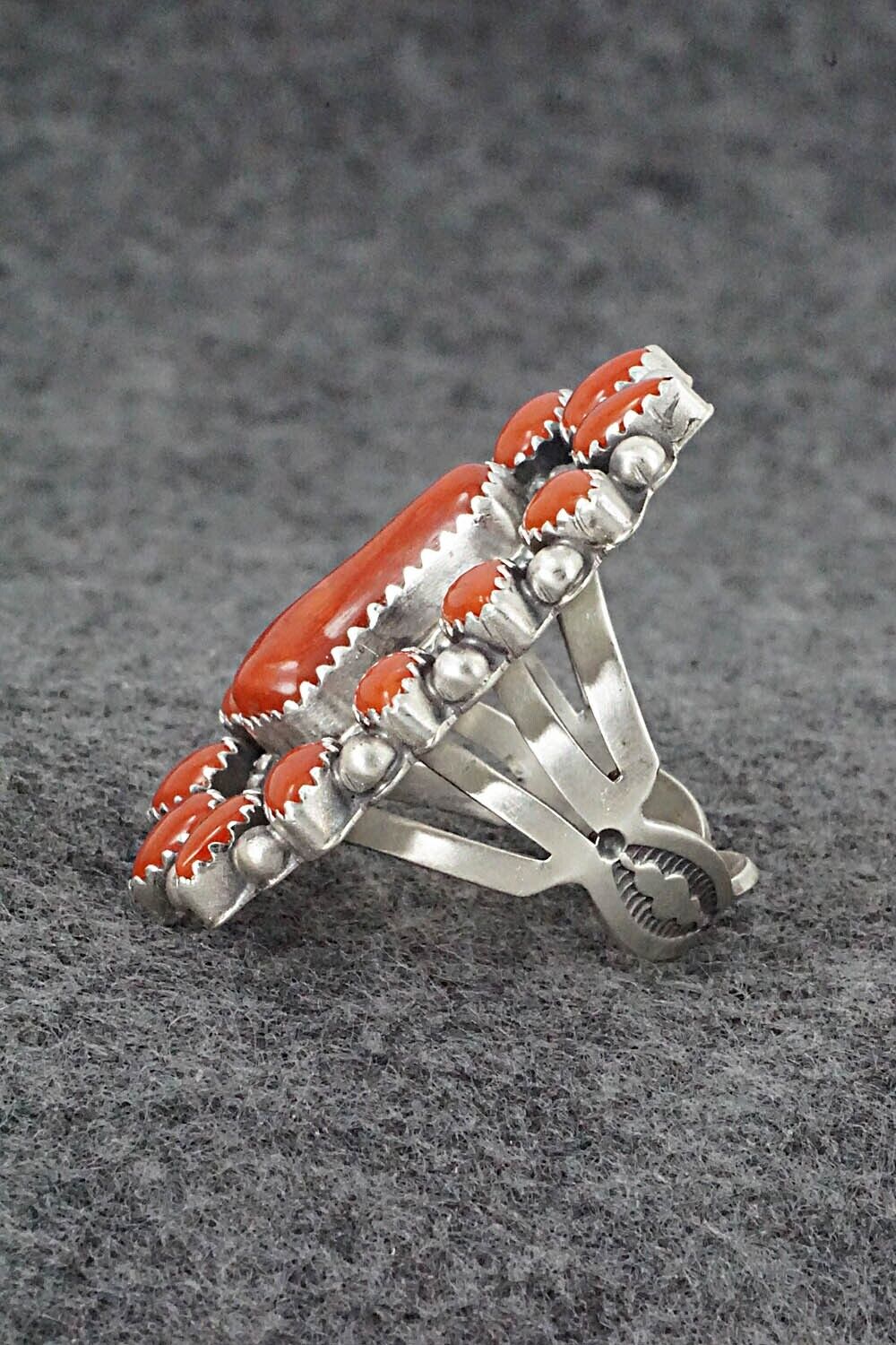 Coral & Sterling Silver Ring - Tom Lewis - Size 8