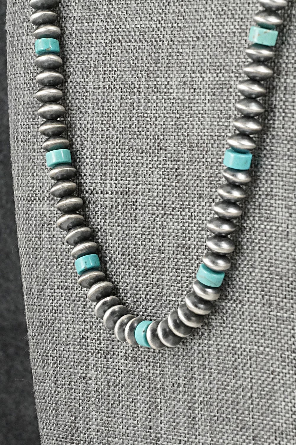 Turquoise & Sterling Silver Navajo Pearl Necklace 24" - Crystal Haley