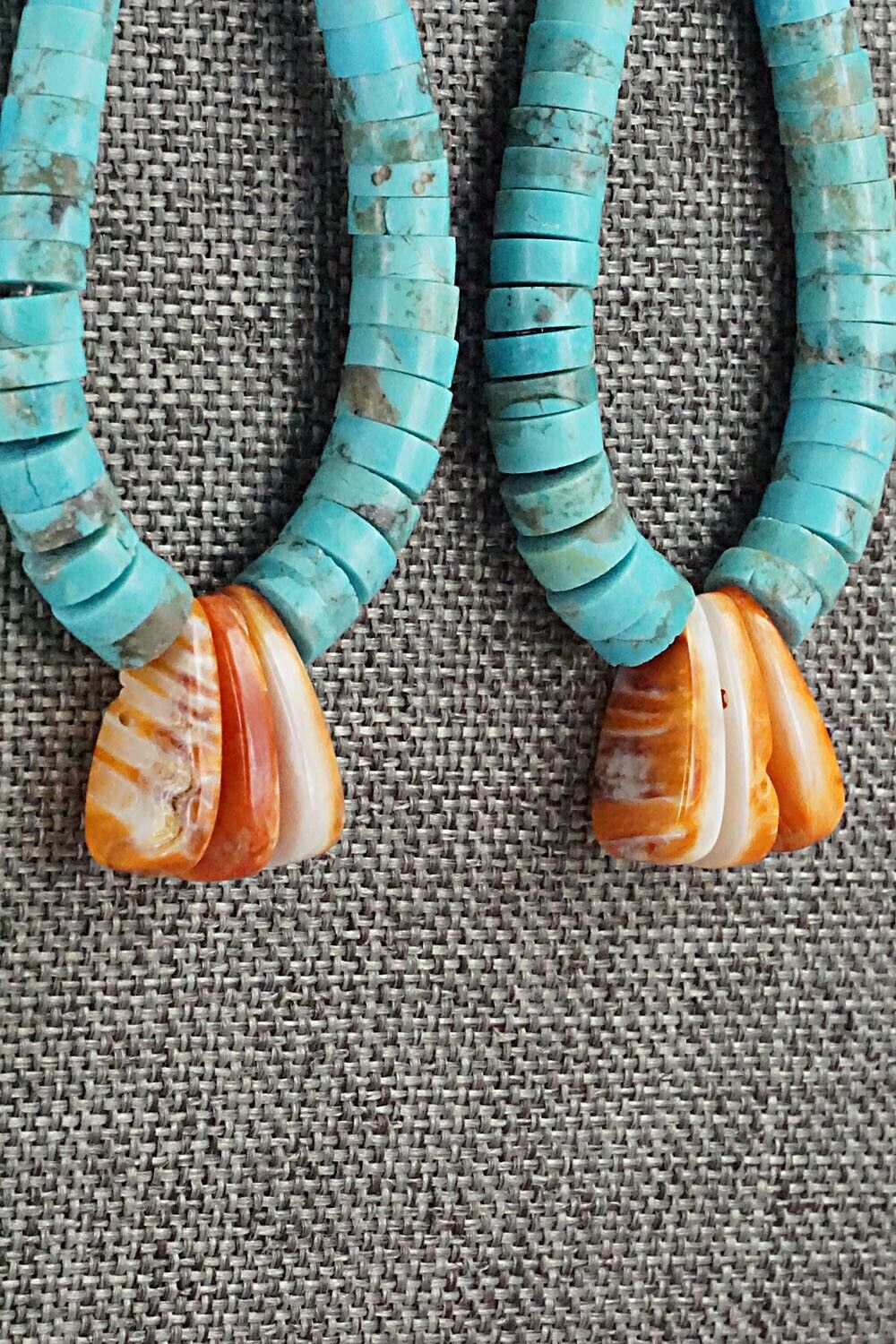 Turquoise, Spiny Oyster & Sterling Silver Earrings - Lupe Lovato