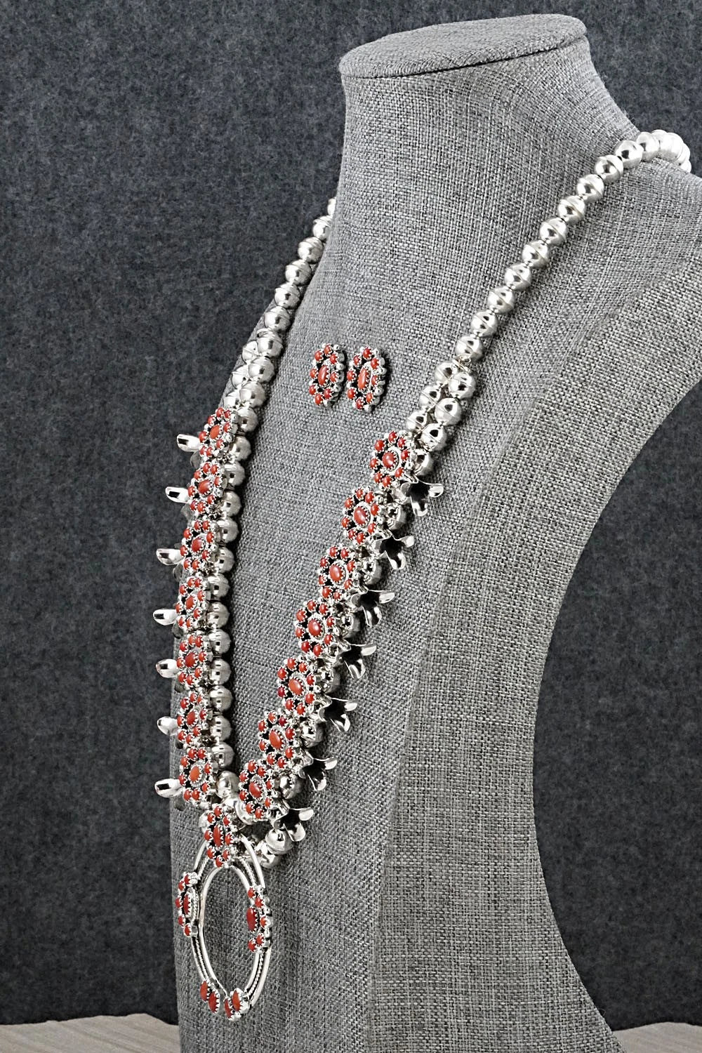 Coral & Sterling Silver Squash Blossom Set - Nathaniel Curley
