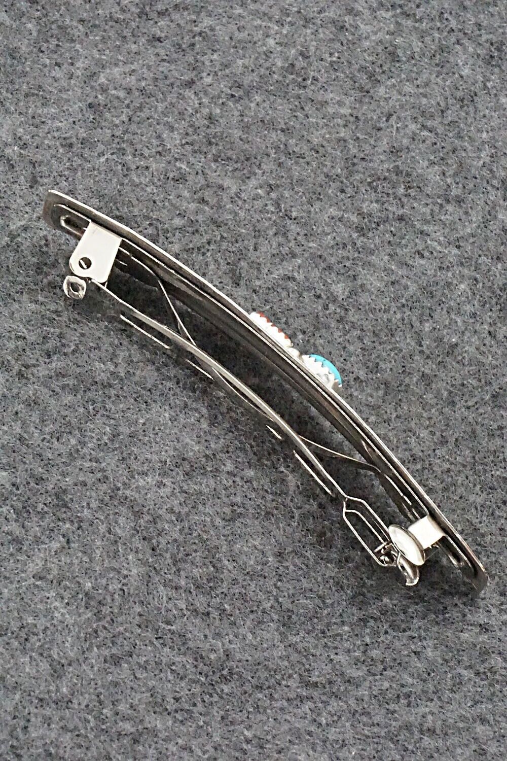 Turquoise, Coral & Sterling Silver Hair Barrette - Sally Arviso