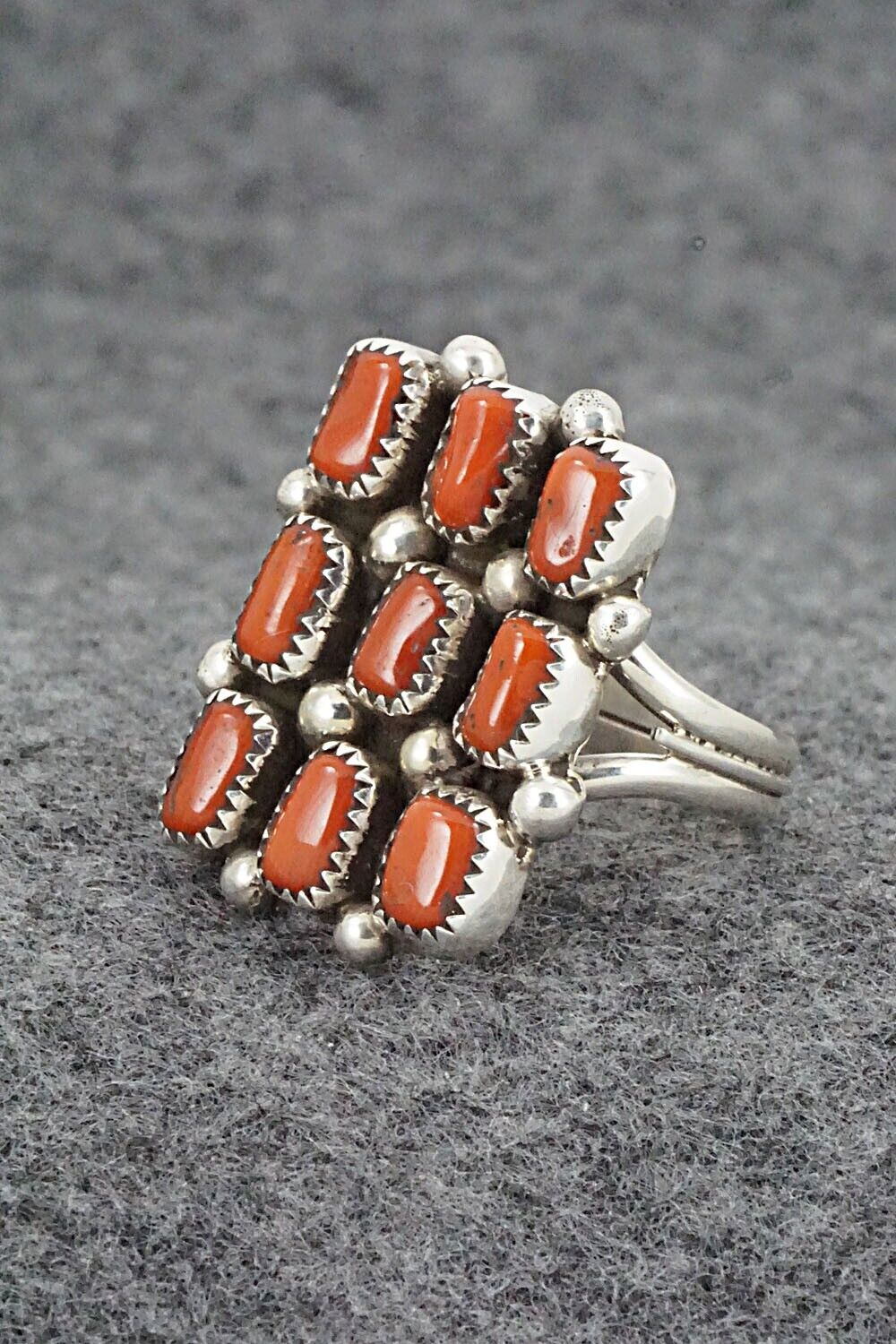Coral & Sterling Silver Ring - Priscilla Reeder - Size 8