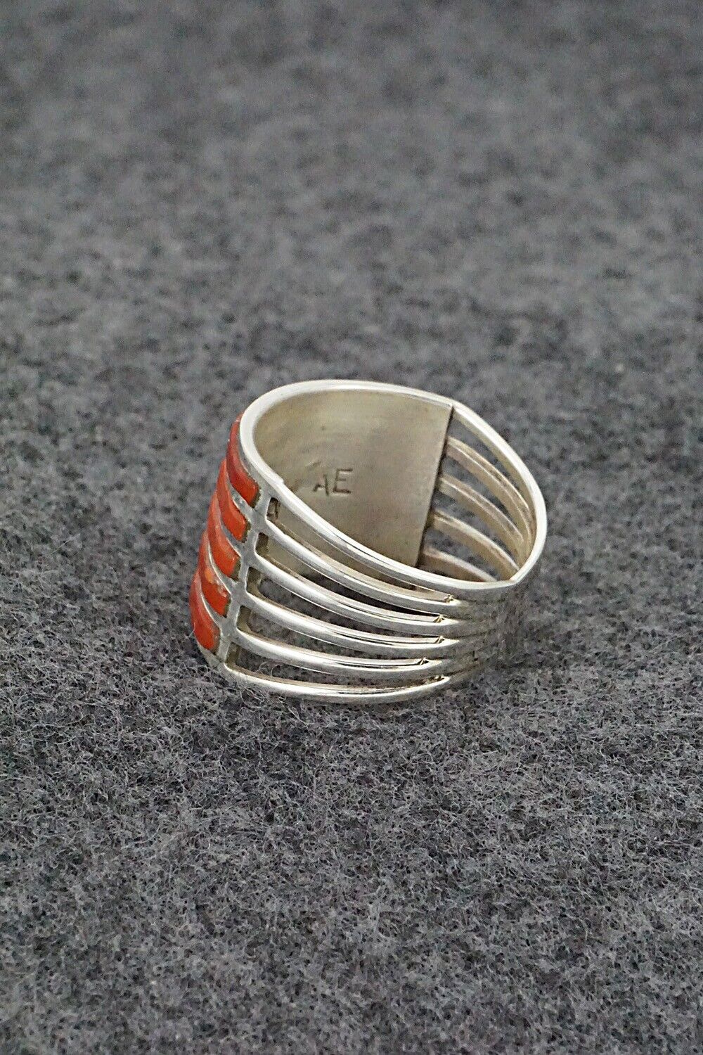 Coral & Sterling Silver Ring - Andrew Enrico - Size 8