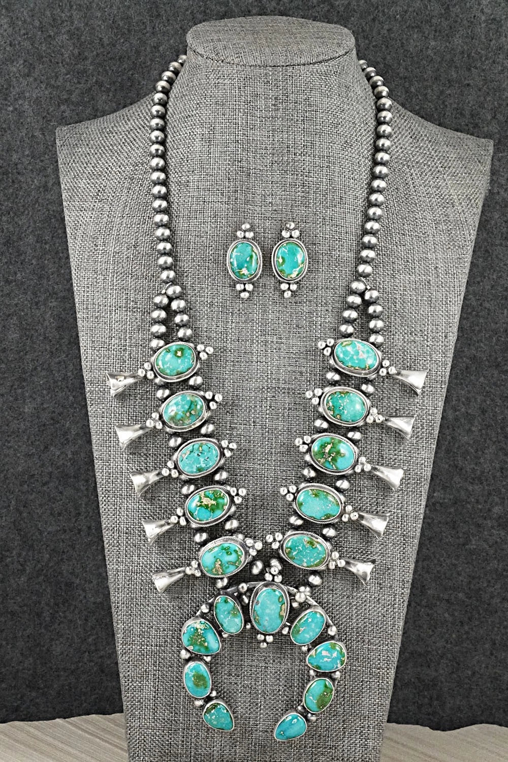 Turquoise & Sterling Silver Squash Blossom Set - Darrin Livingston