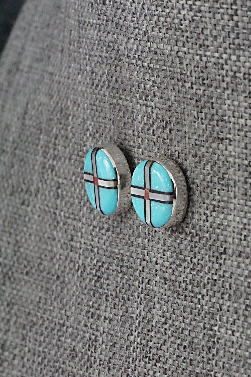Multi-Stone & Sterling Silver Inlay Earrings - Curley Luarkie