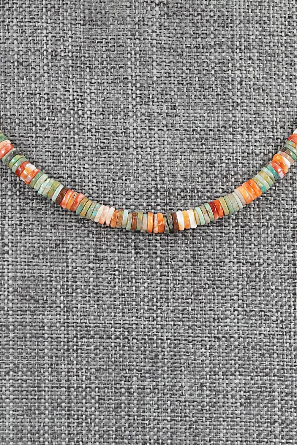 Turquoise, Spiny Oyster & Sterling Silver Necklace 17" - Doreen Jake