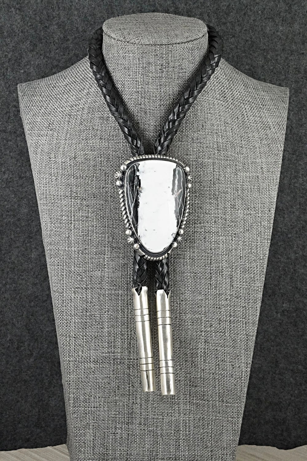 White Buffalo & Sterling Silver Bolo Tie - Bob Becenti