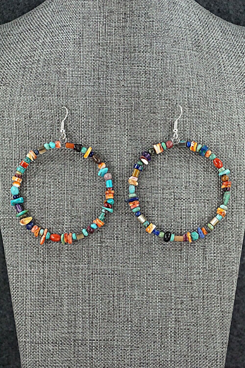 Multi Stone & Sterling Silver Hoop Earrings - Helen Tsosie