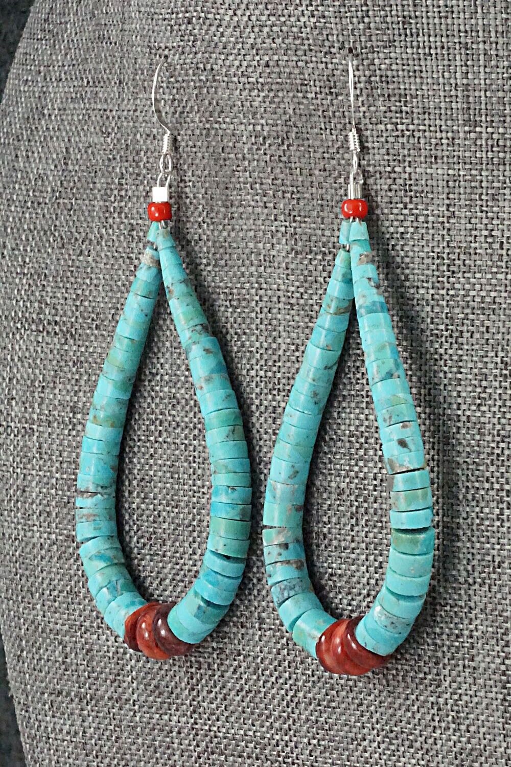 Spiny Oyster, Turquoise & Sterling Silver Earrings - Lupe Lovato